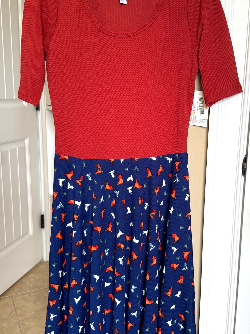 Girls Red Top Navy Butterfly Print Dress